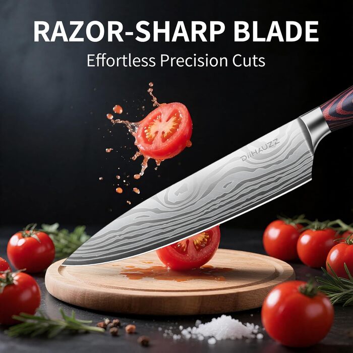 Професійний кухонний ніж, 20 см: високоякісний сталевий ніж для шеф-кухаря з ергономічною ручкою