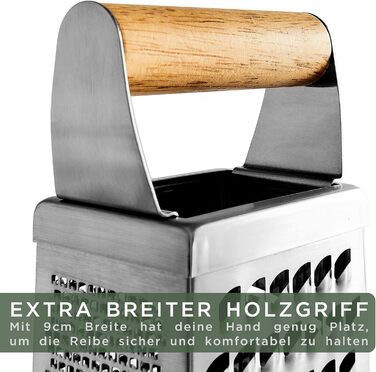 Нержавійна тертка WALDWERK Design для овочів та сиру з дерев'яним піддоном - кухонна тертка без пластику, квадратна