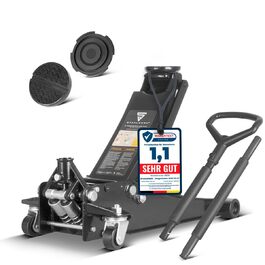 Гідравлічний домкрат Stahlwerk 3т низькопрофільний 73-500мм з гумовими колесами та поворотним руків'ям