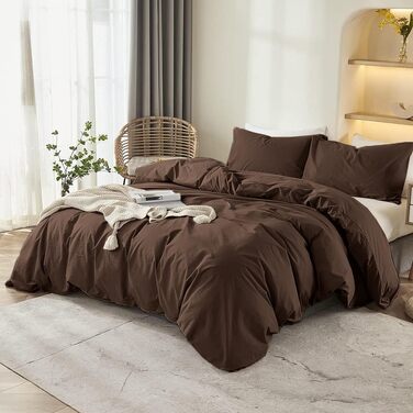 Комплект постільної білизни 200x200 Renforce Microfaser, темно-коричневий, 3 частини (1 простінь + 2 наволочки 80x80)