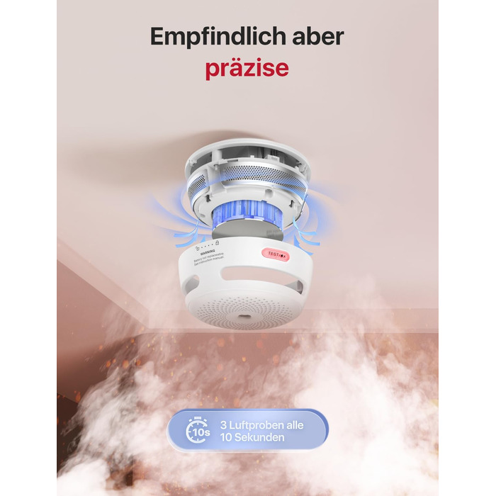 X-Sense Міні датчик диму з батареєю на 10 років та магнітним кріпленням, фотоелектричний, з кнопкою тестування/вимикання, XS01, 6 шт.