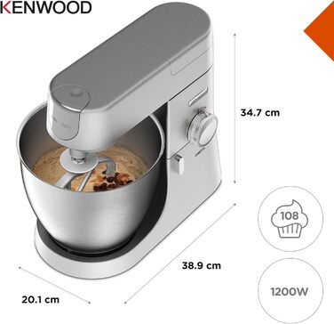 Кухонний комбайн Kenwood Chef XL KVL4100S з великою чашею 6.7 л з нержавіючої сталі, 1200 Вт, набір для випічки, срібний