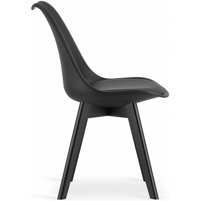 Набір з 4-х обідніх стільців чорного кольору – сучасні пластикові стільці з м'яким сидінням з екошкіри та поліпропіленовими ніжками, елегантний дизайн, комфортне сидіння
