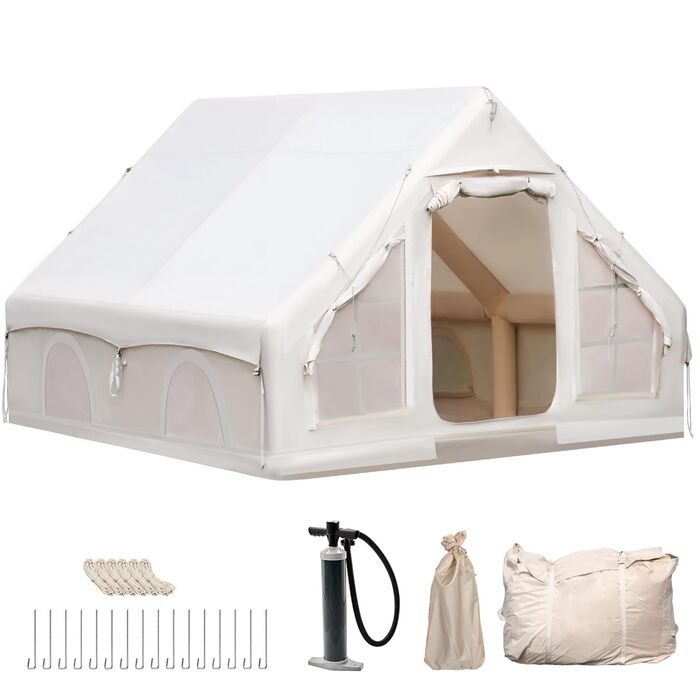 Надувний кемпінговий намет з димоходом та вікном, для 2-10 осіб з насосом, Oxford тканина, швидкозбірний, багатосезонний