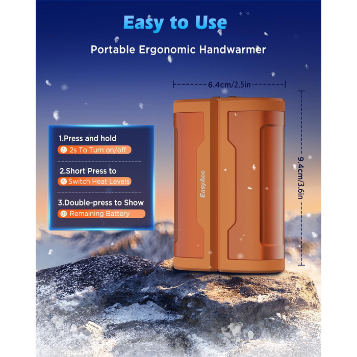 EasyAcc Портативний акумуляторний гріє рука, чорний - великий (помаранчевий)