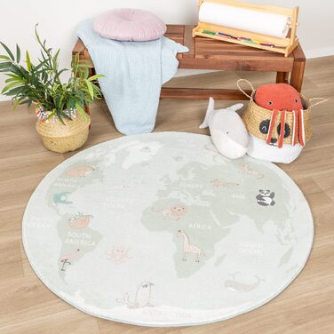 ФРААІ Дитячий килим Home & Living круглий - Globe Mint - Ø 120см - - Дитяча кімната, Дитяча кімната - Хлопчики - Дівчатка - Килим Ø 120 см М'ята