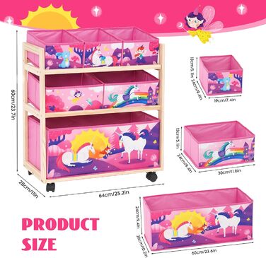 Органайзер для іграшок HOMCENT з колесами та 6 контейнерами великої місткості для дитячої кімнати, дівчачої кімнати