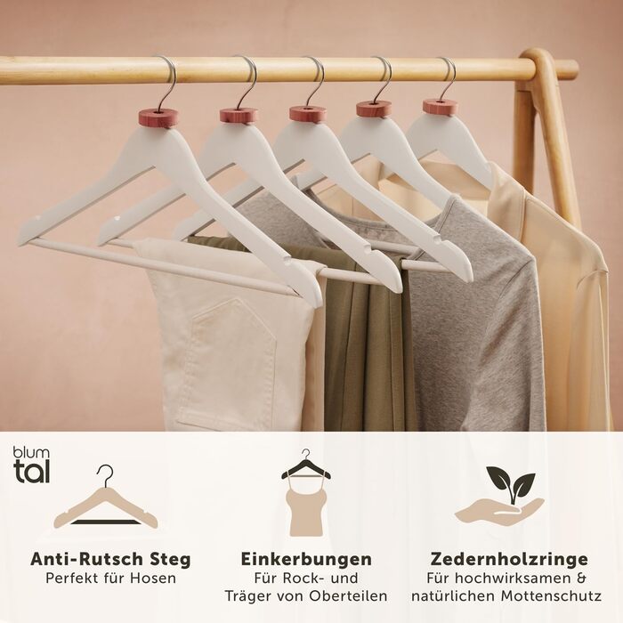 Набір вішалок для одягу Blumtal: 40 шт., з дерева, з антиковзким покриттям та захистом від молі