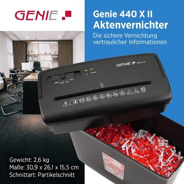 Шредер Genie 440 X II: безпечне знищення документів P4, автоматичний старт/стоп, об'єм кошика 9L, чорний | Для дому та офісу