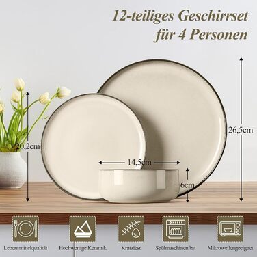 Набір посуду Joyfair на 6 осіб, 18 предметів, кераміка, рифлений хакі. Тарілки обідні, десертні, миски для сніданку. Підходить для мікрохвильовки та посудомийної машини