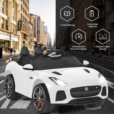 Дитячий електромобіль Jaguar Costway, 12V, з пультом, музикою, фарами, білий, для дітей від 3 років