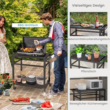 Столик для гриля Costway з 4 полицями, колесами та гачками – ідеальний для зони відпочинку на відкритому повітрі (80 x 50,5 x 88 см)