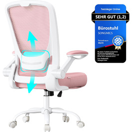 Офісне крісло SONGMICS з ергономічною спинкою та підлокітниками, сітка, підтримка попереку, функція гойдання, ширина сидіння 53 см, для офісу, спальні, студентів, пастельно-рожевий, без підголівника OBN037R01