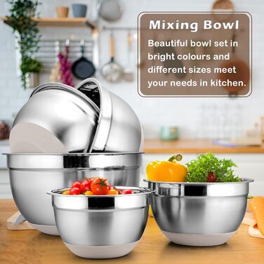 Набір мисок Herogo (6 шт.) з нержавіючої сталі з кришками, 6,7/3,3/2,5/1,5/1,2/0,7 л, для приготування їжі/випічки/зберігання, миюча посудомийна машина, кольору хакі