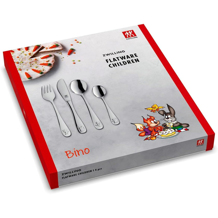Набір дитячого посуду ZWILLING Kinderbesteck-Set, 4 предмети, з мотивами лицарів, для дітей від 3 років, нержавіюча сталь 18/10, сріблястий, без пластикової упаковки