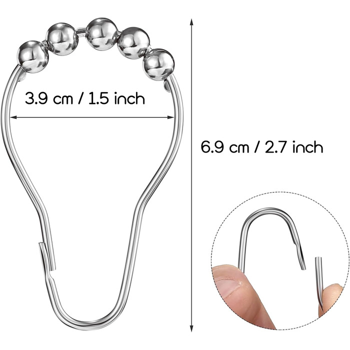 Набір з 12 металевих кріплень для душової завіси LIHAO, гачки для душу, 69x39 мм