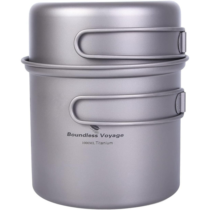 Набір посуду iBasingo з титану (2 шт.): каструля 1000мл, сковорода 500мл для кемпінгу та відпочинку на природі