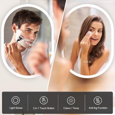 Круглий LED-дзеркало для ванної кімнати ChillCruiser 50см з чорною рамою, антизапарник, 3 кольори, пам'ять, 500x700мм