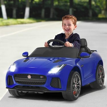 Електромобіль для дітей COSTWAY Jaguar, 12V, з музикою, історіями, сигналом та фарами, з дистанційним керуванням, швидкість 3-5 км/год, для дітей від 3 років, синій