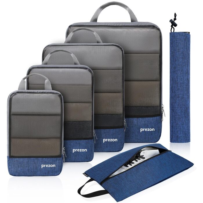 Набір компресійних органайзерів для одягу в дорогу (6 шт.), стискаючі пакувальні куби для валізи та рюкзака, темно-синій