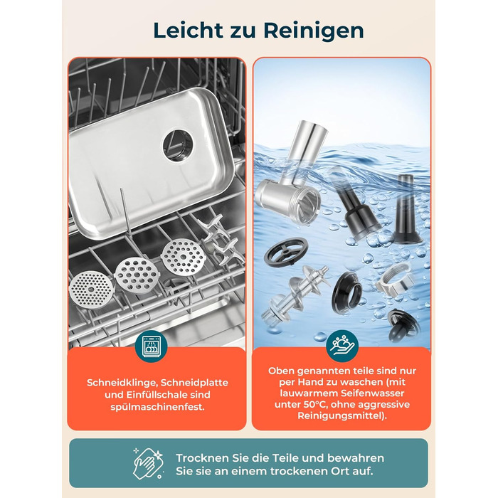 М'ясорубка електрична Fohere 2000 Вт з насадками для ковбас та кубів, 3 диски (3/5/7 мм), чорна