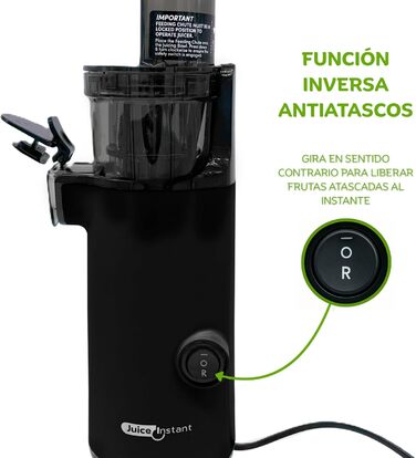 Електричний повільний соковитискач JuiceInstant Kompakter для фруктів та овочів, холодний віджим, BPA-free, з фільтром, антивитікання, чорний