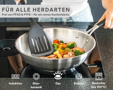 Набір сковорідок нержавіючої сталі Edelstein PURA 20, 24, 28 см – без покриття PTFE/PFOA, для індукції та всіх плит, для смаження з ароматом