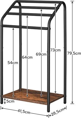 Підставка для рушників HOOBRO, стояча, велика, з 4 перекладинами, 41,5 x 28,5 x 79,5 см, вішалка для одягу, рушників, ковдр, економна, стабільна, в індустріальному стилі