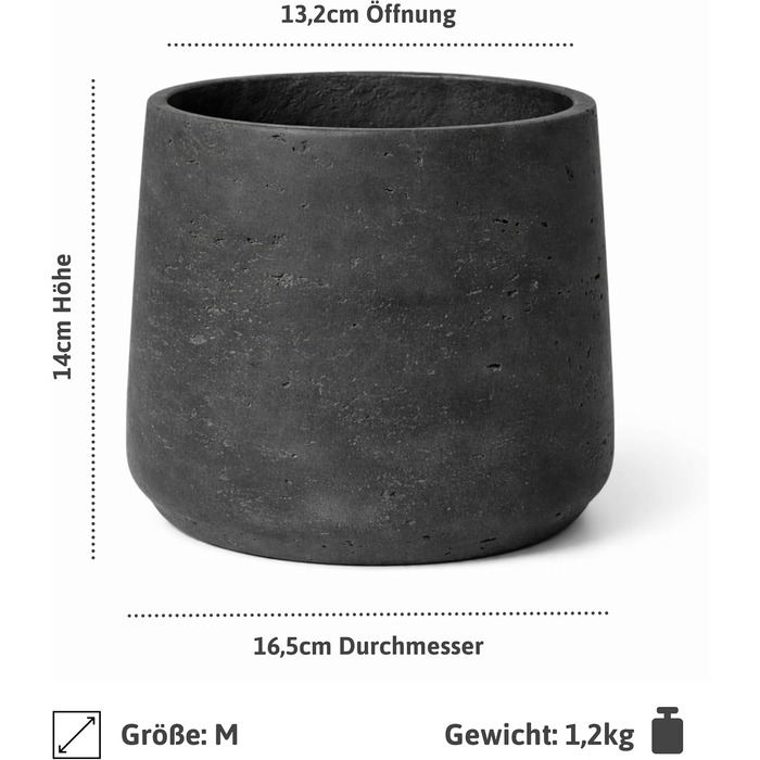 Вазон Patt Pflanzgefäß Grau L: сірий, бетонна текстура, для дому та саду, морозостійкий, UV-стійкий, водонепроникний (16.5x13.2x14 см)