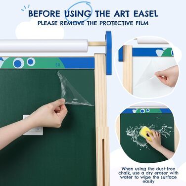 Дитяча мольберт Kinder 3-в-1 з магнітною дошкою, для малювання, висотою регулюється, блакитний, подарунок для дітей