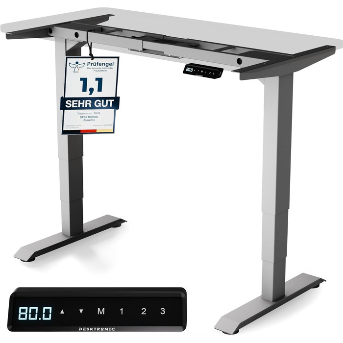 Електричний регульований стіл Desktronic з підйомним механізмом, білий (сірий), з сенсорним керуванням, висока вантажопідйомність