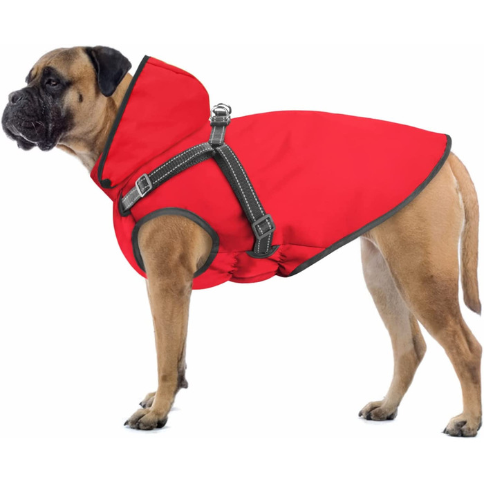 Дощовик Oslueidy для собак з шлейкою, водонепроникний плащ з капюшоном, легкий вітрозахисний дощовик для собак, пончо від дощу, дощовик для маленьких, середніх і великих собак (s, Червоний) S Червоний