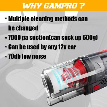 Ручний пилосос GAMPRO 6000PA з насадками 4 в 1 150 Вт сірий