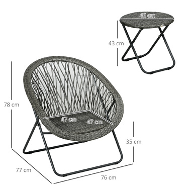 Балконний набір HOMCOM Folding Garden Set з журнальним столиком і 2 стільцями, включаючи подушки, сталевий сірий для патіо та саду