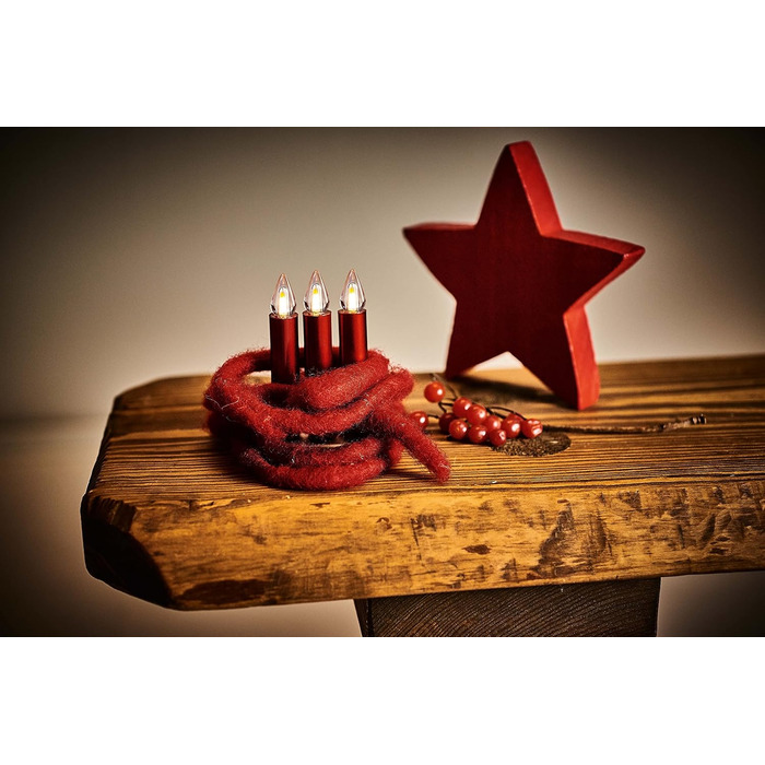 Світлодіодні свічки для ялинки Lumix® SuperLight Flame Metallic Mini Red 9cm, тепле біле світло, набір 12 шт. з пультом керування, 77146