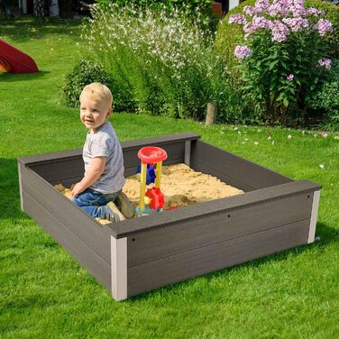 Пісочниця з WPC, стійка до погодних умов, для дитячих ігор у саду, 115 x 115 x 30 см, антрацит