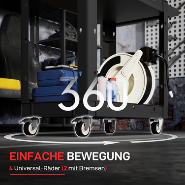 Набір інструментів на коліщатках з двома ящиками, ручка, колеса, пластик, чорний