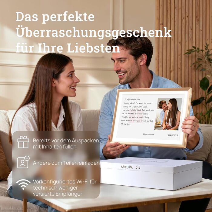 Цифровий фоторамка ARZOPA 14 дюймів: Металевий корпус, хмарне сховище, FHD 1920x1200, сенсорний екран, для подарунків