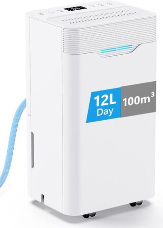 Електричний осушувач повітря 12л/день з таймером 24г, 3 режими, автовимкнення, шланг для зливу, для приміщень до 100м³, білий