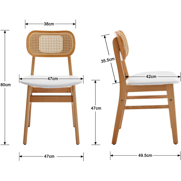 Набір крісел Wahson Rattan з 2 шт. , ретро стілець для їдальні/вітальні, ніжки з масиву дерева, білий