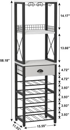 Стійка для вина Homeiju, 4-ярусна, з полицями для лікеру та келихів, з підсвіткою, з висувною шухлядою, для вітальні та кухні (Вінтаж)