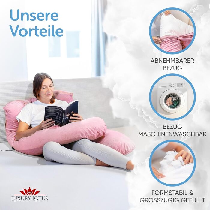 Подушка для сну на боці Lotus [З підігрівом] XXL, подушка комфорту, вагітність, подушка для годування, для кращого та здоровішого сну | (Еріка-фіолетовий)