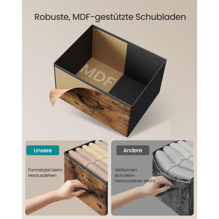 SONGMICS Комод з 2 висувними ящиками, тумбочка, шафка для зберігання, сталь, МДФ, фліс, для спальні, прихожої, вітальні, чорний, LGS32BH03