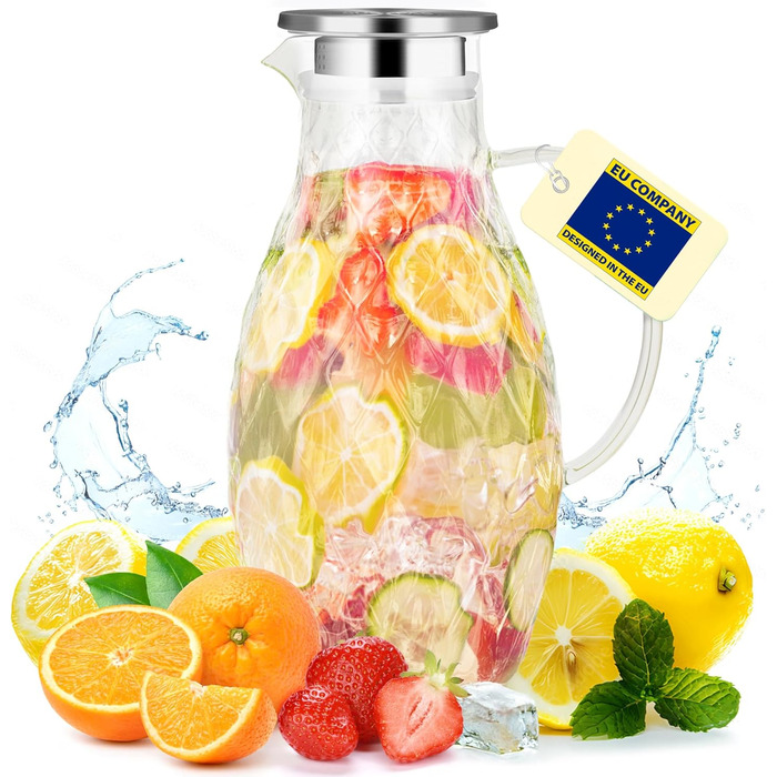 Скляний глечик з кришкою та носиком – 3 літри, з термостійкого скла Borosilikat з ручкою – глечик для гарячих та холодних напоїв, глечик для води, глечик для айс-ті – від PJC-Kitchen