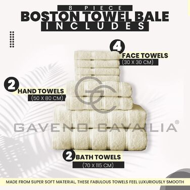 Надзвичайно м'який набір рушників - 8 рушників з єгипетської бавовни - швидковисихаючий, добре поглинаючий, для ванної кімнати, сірий - (4 рушники для обличчя 2 рушники для рук 2 рушники для ванни) (Towel Bale Set, кремового кольору)