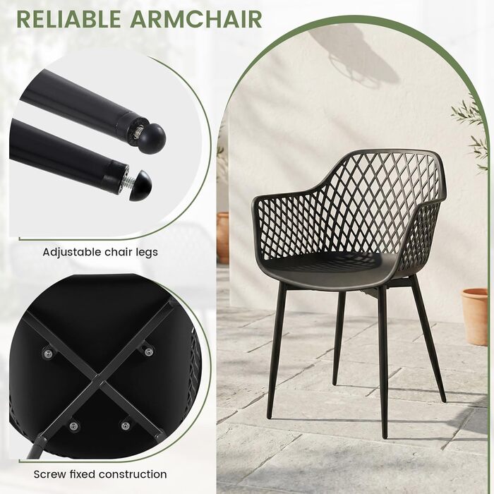 Набір садових стільців для відпочинку на терасі та балконі, чорний (8 шт.)