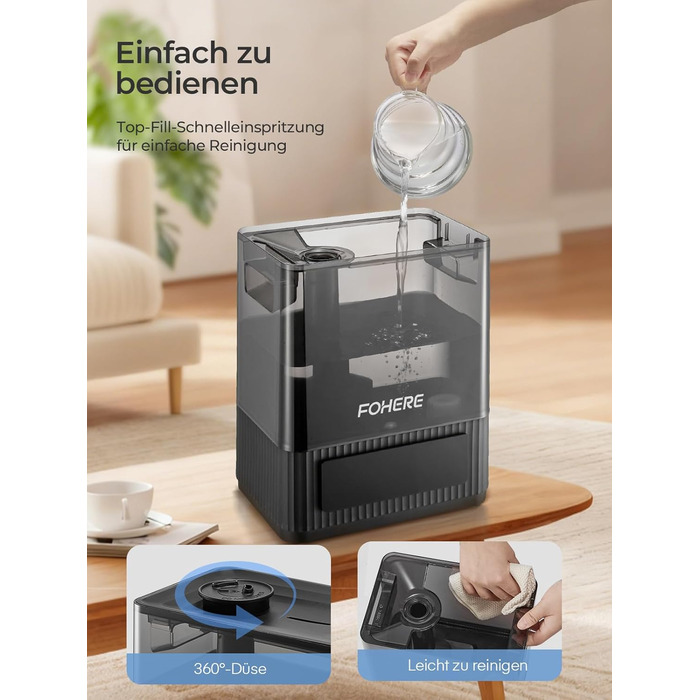 Ультразвуковий зволожувач повітря на 6л для великих кімнат, дитячої та спальні: безшумний холодний випарник з датчиком вологості, аромадифузором та верхнім заповненням, до 60 год роботи