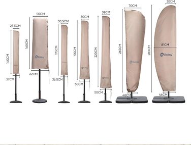 Чохол для парасольки 300 см Sekey Premium | Водонепроникний, UV 50+, з монтажним стрижнем та блискавкою, 175x30,5/36,5 см, Бежевий