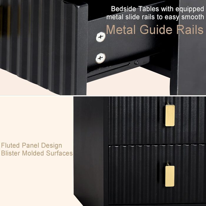 Нічний столик з 3 шухлядами, дерев'яний, з різьбленою передньою частиною, чорний. Нічний столик для спальні, вітальні, легко збирається.