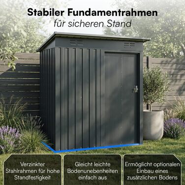 Сарай садовий металевий STEELSØN Talonix 184x85x149 см, антрацит – для інструментів, з односхилим дахом, оцинкований каркас